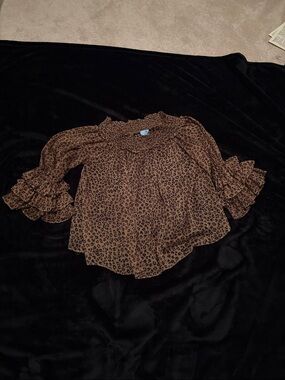 CeCe Brown Leopard-Print Ruffle Sleeve Blouse